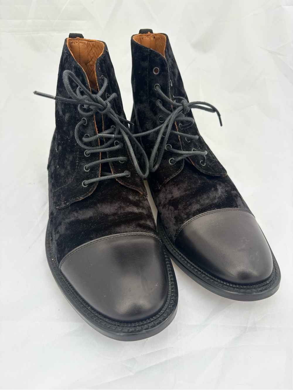Taft Black Velvet and Leather Cap-Toe Chukka Boots